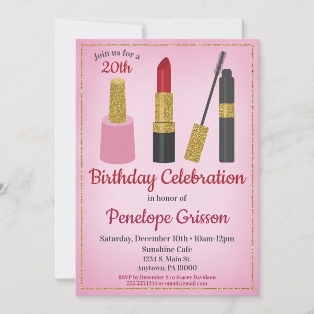 Makeup Cosmetic Birthday Invitation Beauty Spa (Front)