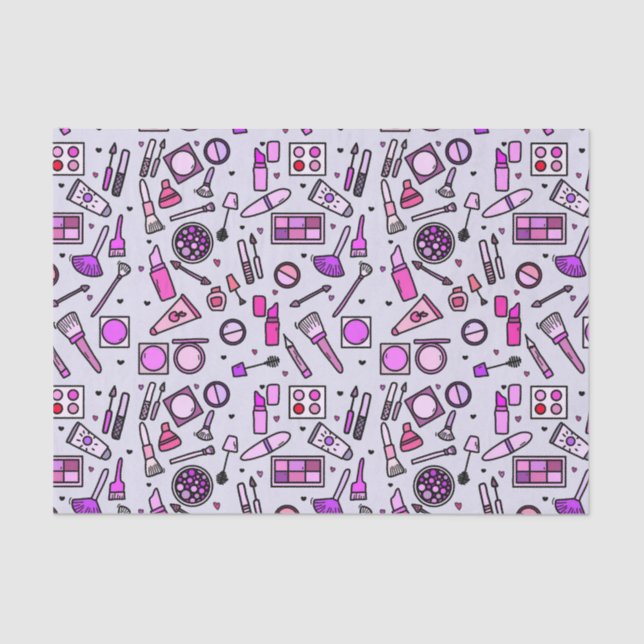Makeup Cosmetics Illustrated Pink Pattern Tissue Paper (Front)