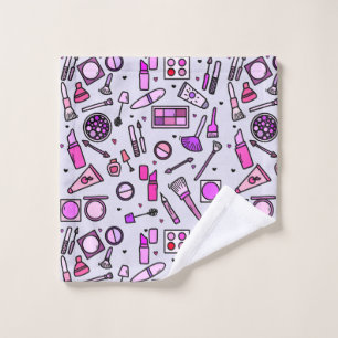 Makeup Cosmetics Illustrated Pink Pattern Wash Cloth