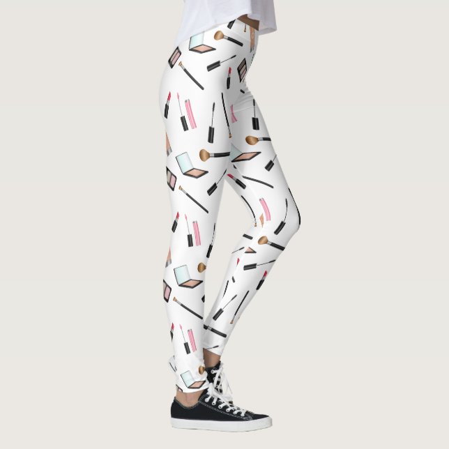 Makeup Cosmetics Pattern On White Background Leggings (Right)