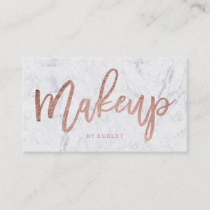 Makeup custom rose gold typography white marble business card