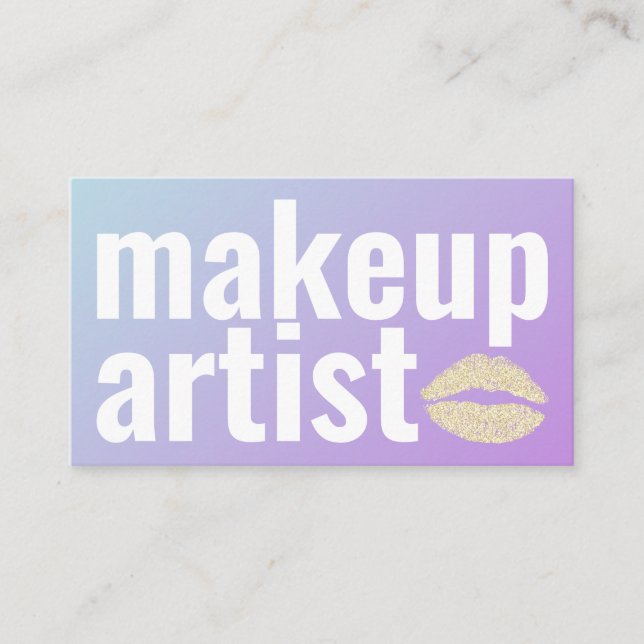 Makeup Elegant blue Purple Gradient Glitter Lips Business Card (Front)