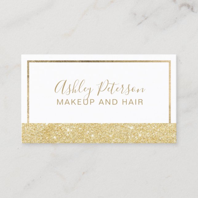 Makeup elegant chic gold glitter geometric frame business card (Front)