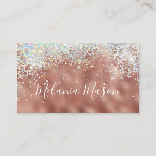 Makeup Elegant Holographic Rose Gold Glitter Business Card