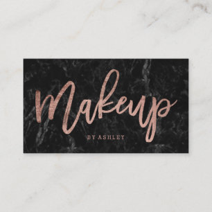Makeup elegant rose gold typography black marble business card