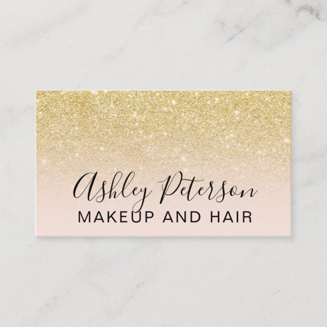 Makeup elegant typography blush chic gold glitter business card (Front)
