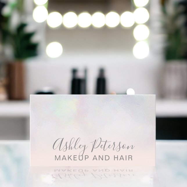 Makeup elegant typography blush pink pearl nacre business card (Creator Uploaded)