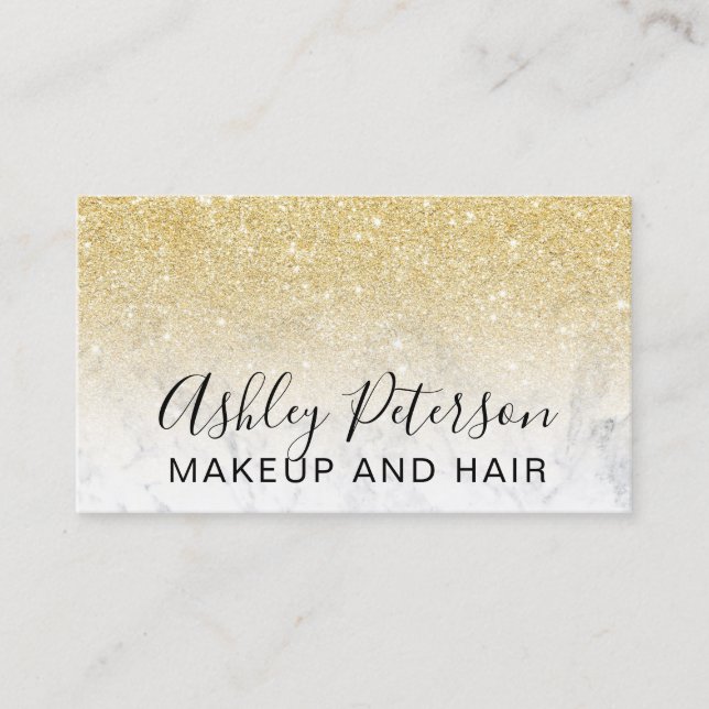 Makeup elegant typography marble chic gold glitter business card (Front)