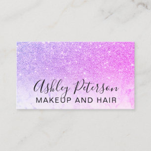 Makeup elegant typography marble pink glitter business card