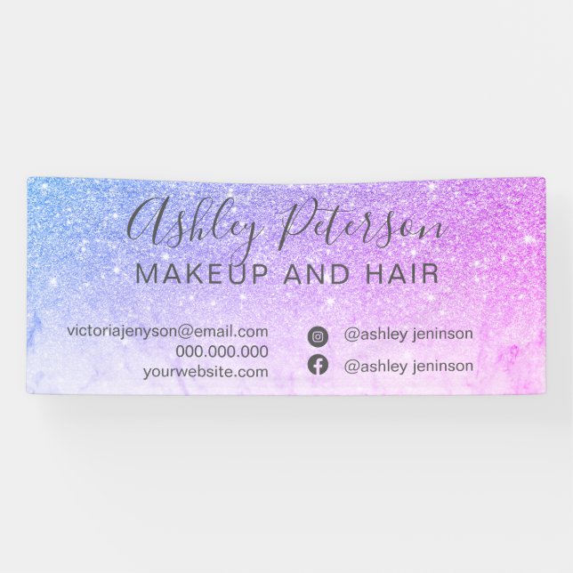 Makeup elegant typography marble purple glitter banner (Horizontal)