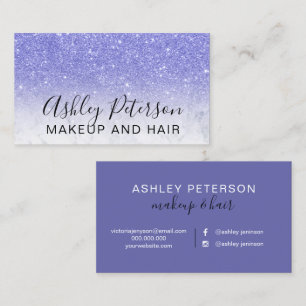Makeup elegant typography marble purple glitter business card