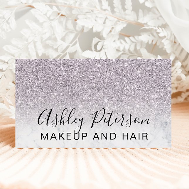 Makeup elegant typography marble purple glitter business card (Creator Uploaded)
