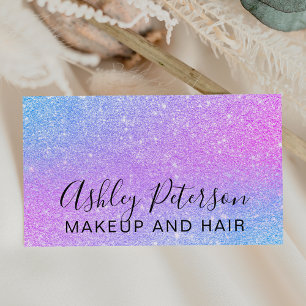 Makeup elegant typography pink blue purple glitter business card