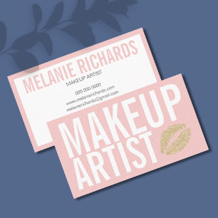 Makeup Elegant Typography Pink Gold Glitter Lips Business Card