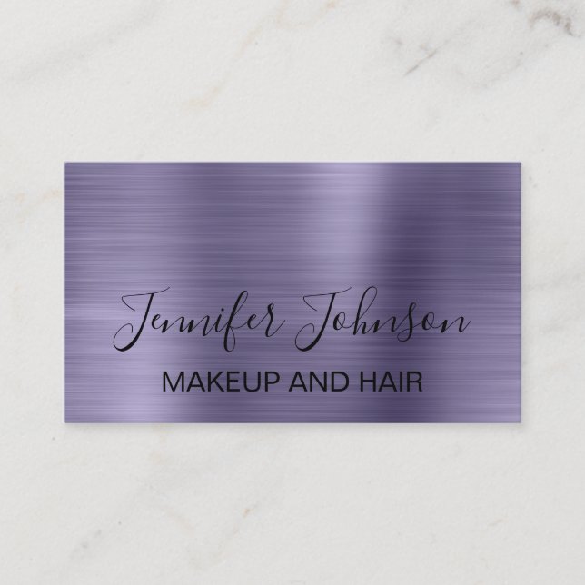 Makeup elegant typography purple faux metal busine business card (Front)