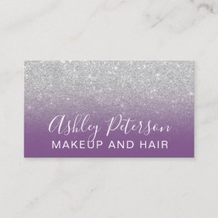Makeup elegant typography purple silver glitter business card