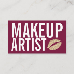 Makeup Elegant Typography Red Glitter Lips Business Card
