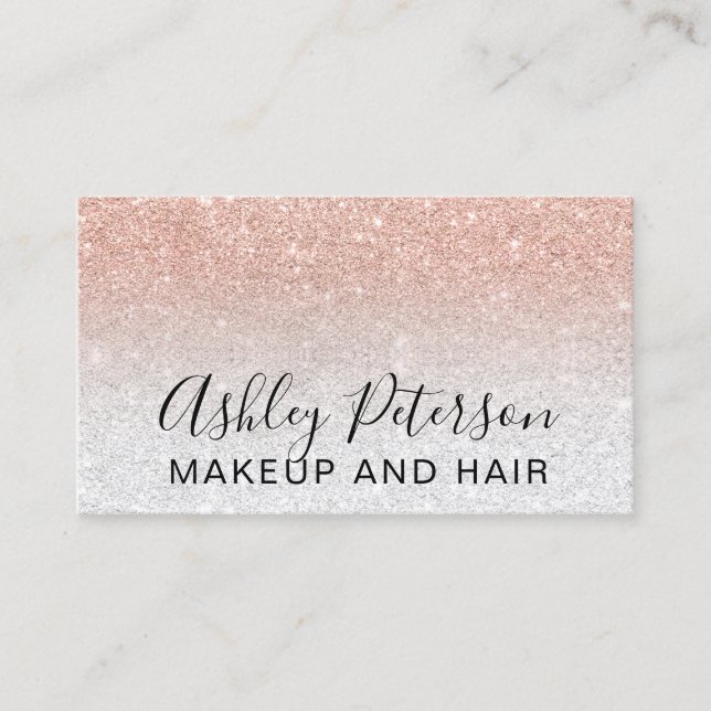 Makeup elegant typography silver rose gold glitter business card (Front)