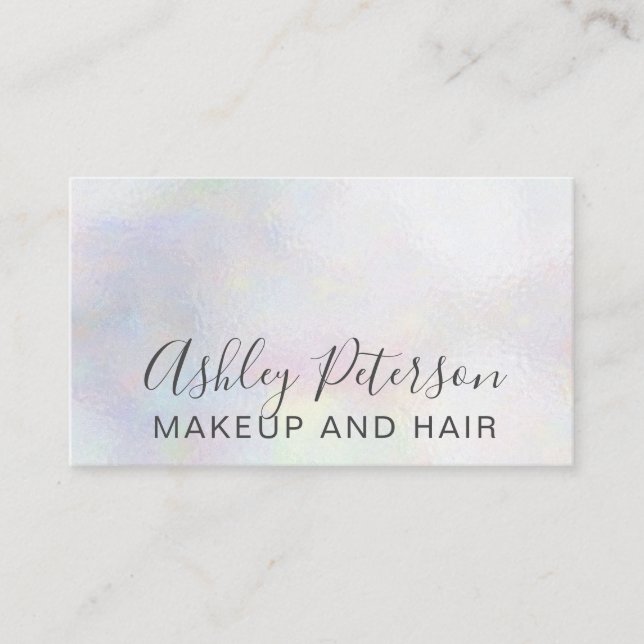 Makeup elegant typography white pearl nacre business card (Front)