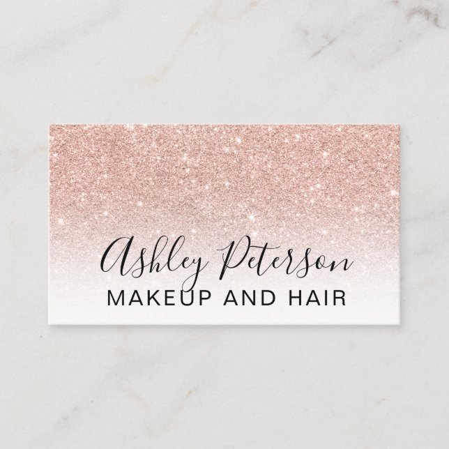 Makeup elegant typography white rose gold glitter business card (Front)