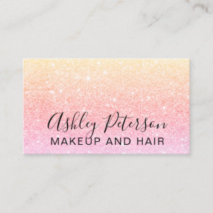 Makeup elegant typography yellow pink glitter business card