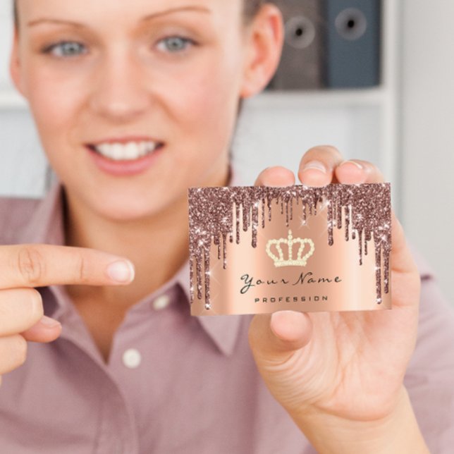Makeup Event Planner  Glitter Rose Crown Copper Business Card (Makeup Event Planner Glitter Rose Crown Copper Business Card)