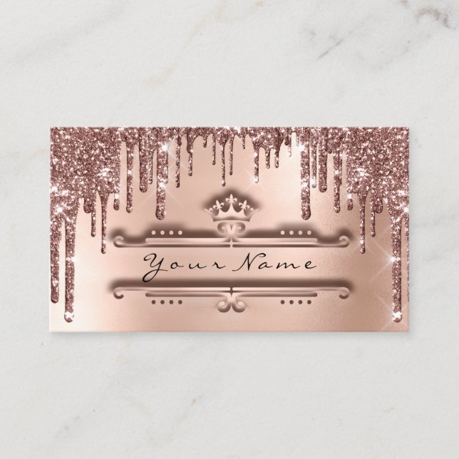 Makeup Event Planner Rose Crown Glitter Drips Business Card (Front)