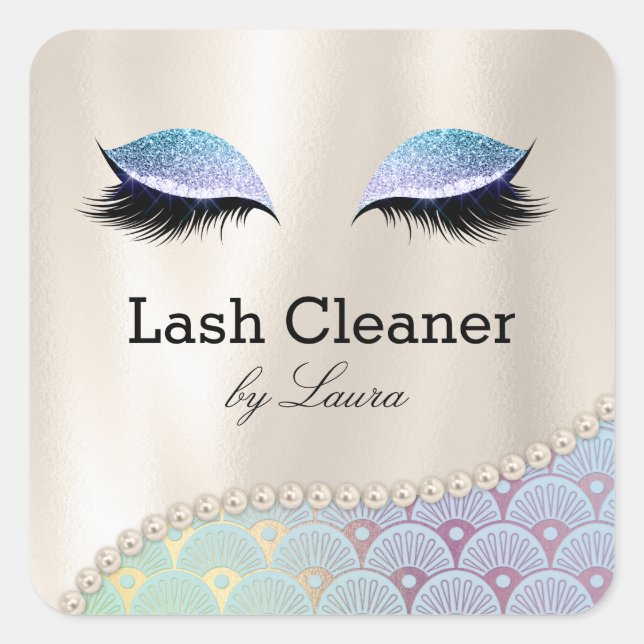 Makeup Eye Lash Lashes Cleaner Mermaid Pearls Square Sticker (Front)