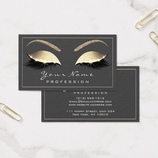 Makeup Eyebrow Beauty Lashes Glitter Gold Grey VIP Business Card