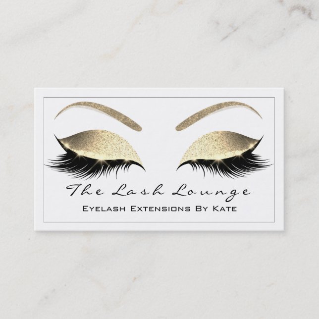 Makeup Eyebrow Beauty Lashes Glitter Gold White1 Business Card (Front)