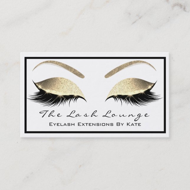 Makeup Eyebrow Beauty Lashes Glitter Gold White2 Business Card (Front)