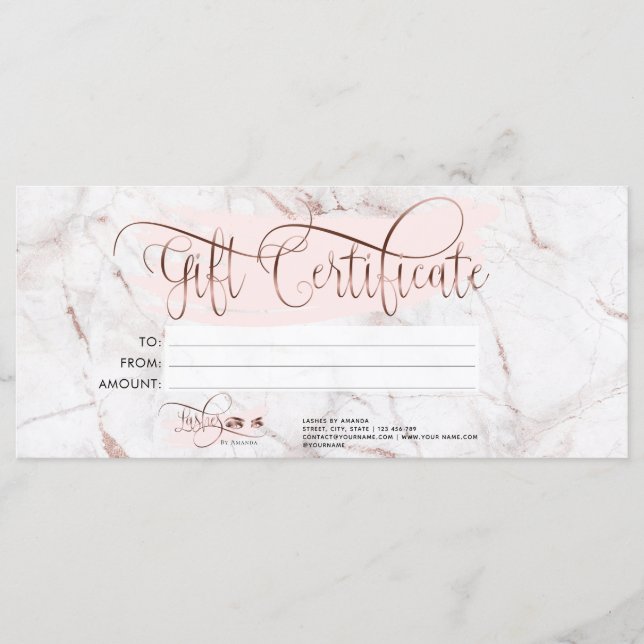 Makeup Eyebrow Eye Lash Rose Gold Marble Menu (Front)