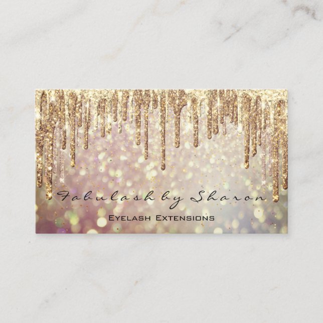 Makeup Eyebrow Eyelash Glitter Drips Gold Sparkly Business Card (Front)