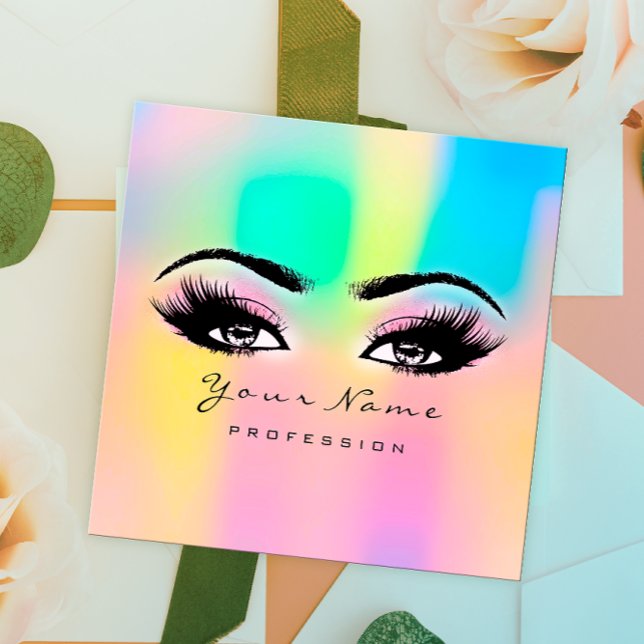 Makeup Eyebrow Eyelashes Glitter Bright Holograph Square Business Card (Creator Uploaded)