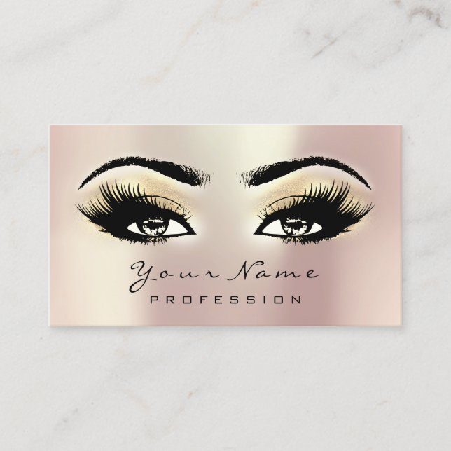 Makeup Eyebrow Eyes Lashes Appointment Card Gold (Front)