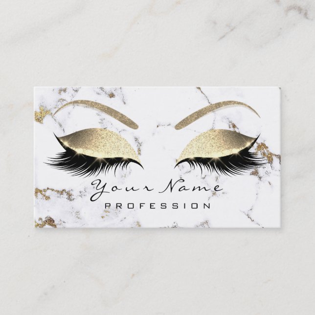 Makeup Eyebrow Eyes Lashes Glitter Gold Marble Business Card (Front)