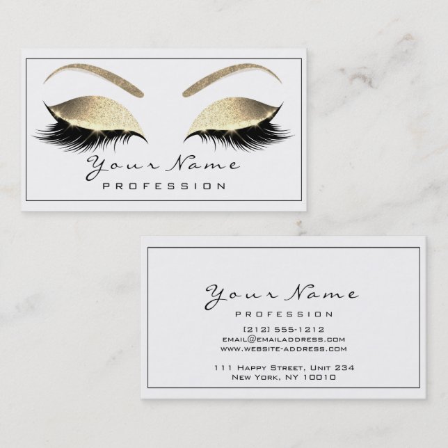 Makeup Eyebrow Eyes Lashes Glitter Gold White1 Business Card (Front/Back)