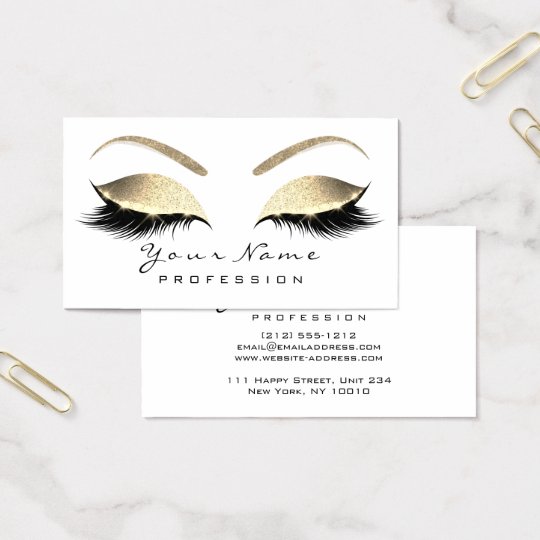 Makeup Eyebrow Eyes Lashes Glitter Gold White Business Card