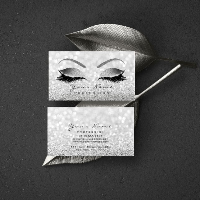 Makeup Eyebrow Eyes Lashes Glitter Grey Silver Business Card (Creator Uploaded)