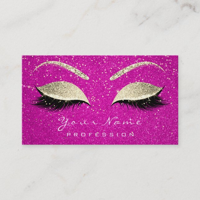 Makeup Eyebrow Eyes Lashes Glitter Hot Pink Gold Business Card (Front)