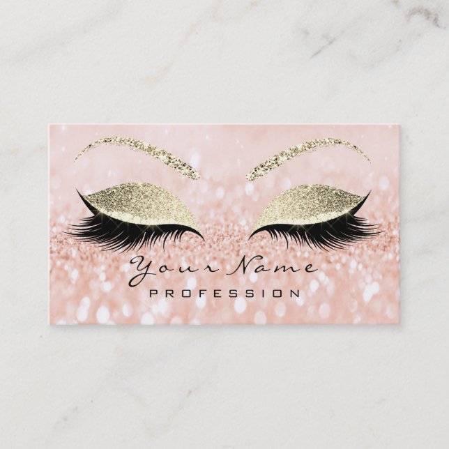 Makeup Eyebrow Eyes Lashes Glitter Peach Gold Business Card (Front)