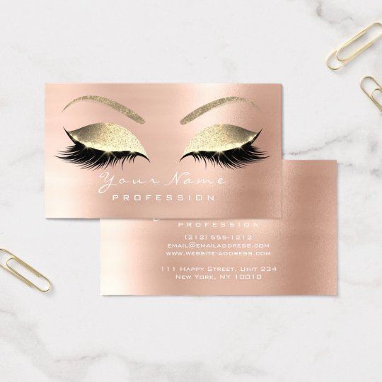 Makeup Eyebrow Eyes Lashes Glitter Rose Gold Business Card