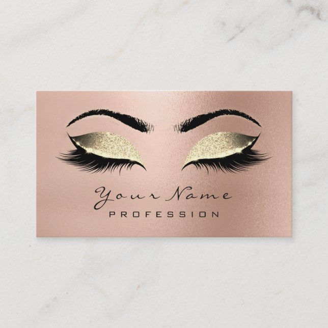 Makeup Eyebrow Eyes Lashes Glitter Rose Gold Lux Business Card (Front)