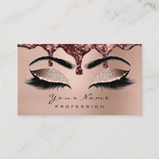 Makeup Eyebrow Eyes Lashes Glitter Rose Gold Wax Business Card (Front)