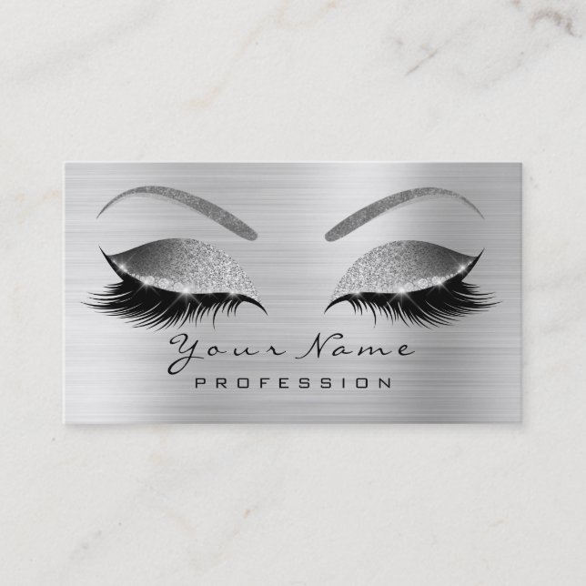 Makeup Eyebrow Eyes Lashes Glitter Silver Grey Business Card (Front)