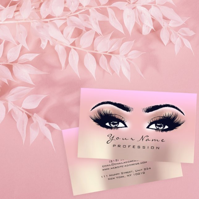 Makeup Eyebrow Eyes Lashes Pink Ombre Rose Business Card (Creator Uploaded)