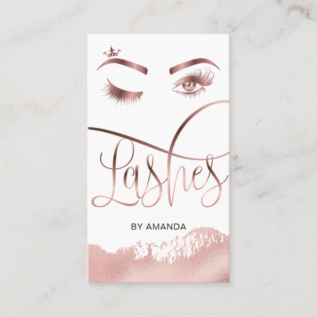 Makeup Eyebrow Eyes Lashes Rose Gold Business Card (Front)