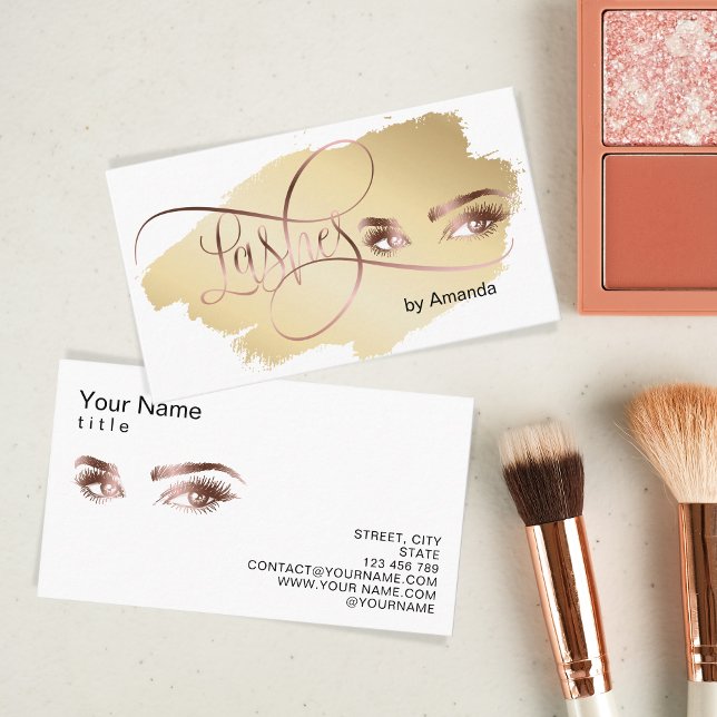 Makeup Eyebrow Eyes Lashes Rose Gold Business Card (Creator Uploaded)