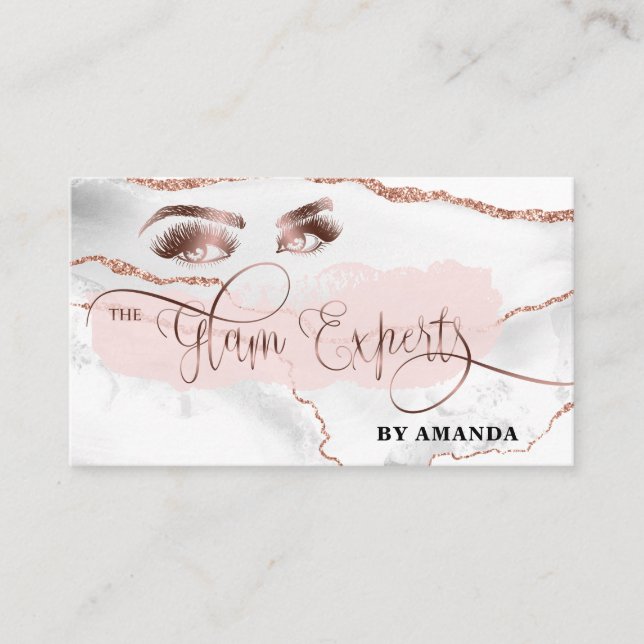Makeup Eyebrow Eyes Lashes Rose Gold Marble Busine Business Card (Front)