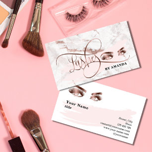 Makeup Eyebrow Eyes Lashes Rose Gold Marble Business Card